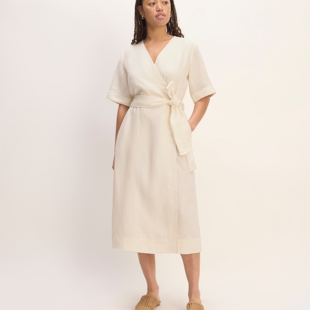EVERLANE LINEN MIDI WRAP DRESS